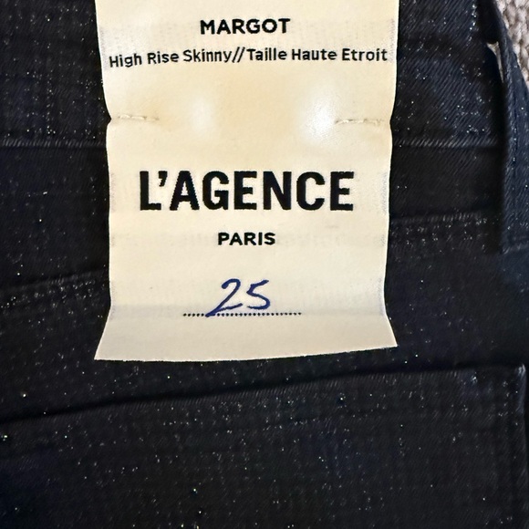 L’AGENCE Margot High Rise Skinny Jeans Black Glitter Coated Denim Size 25 NWT - Picture 9 of 9